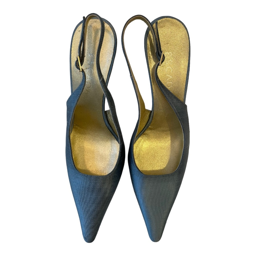 ESCADA Shoes Bryne Pale Blue Silk Slingback High Heel Pumps Size 37.5, US 7.5 - Picture 2 of 10